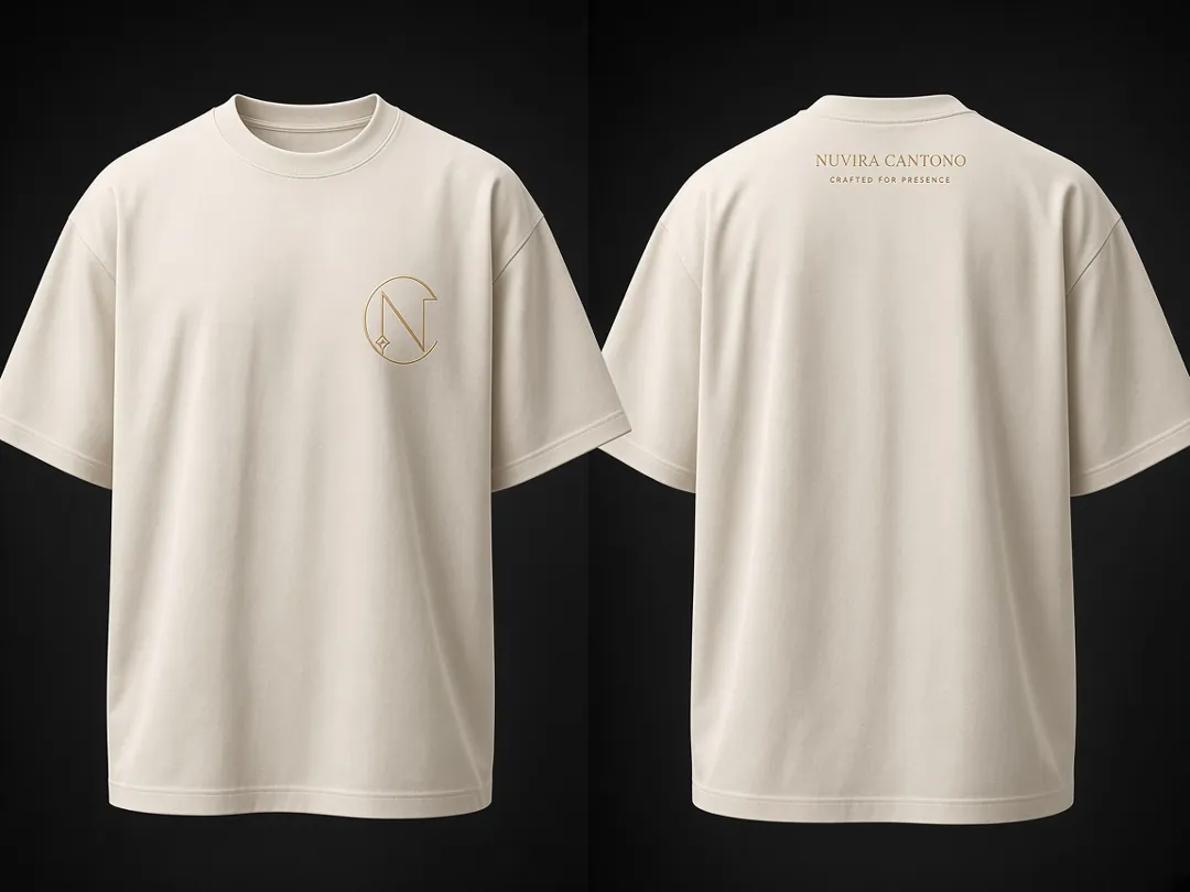 Presence Tee in ivory, front and back, concept render